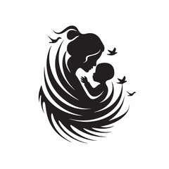Mother with baby In cartoon, hand-drawn flat style. image for social media, websites and UI. Isolated 2D vector design in logo, icon, sketch style, simple line vector, single color. AI Generative Art.