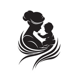 Mother with baby In cartoon, hand-drawn flat style. image for social media, websites and UI. Isolated 2D vector design in logo, icon, sketch style, simple line vector, single color. AI Generative Art.