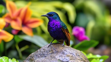 Naklejka premium Exotic Avifauna: Plumage Spot on Full Body Tropical Bird in Wild Countryside Habitat