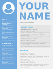 Resume Design Template 8.5 x 11 light blue
