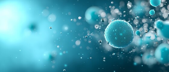 A blue background with bubbles floating in the air