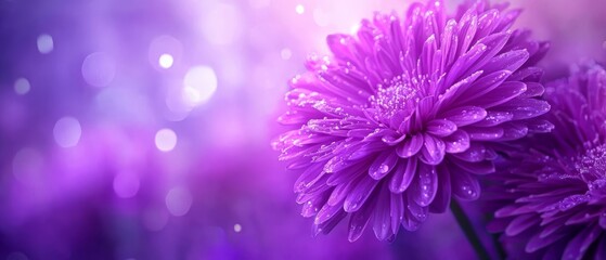 A close up of a purple flower with water droplets on it