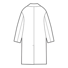 Back view of a minimalist overcoat with a straight cut in black and white vector format, focusing on simple lines and structure.
