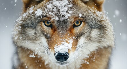 Obraz premium Winter Wildlife Portrait: Majestic Coyote with Snowy Fur in Natural Habitat