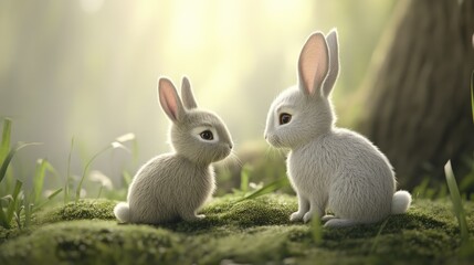 Fototapeta premium Adorable Rabbit and Little Bunny Pair Sitting Together, Isolated on Transparent Background