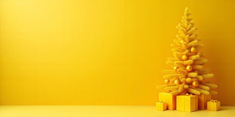 yellow Christmas Tree on Yellow Background 