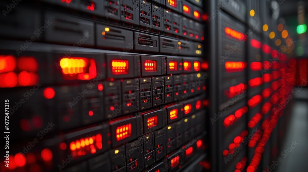 Poster servers and cloud infrastructure in a data center, showcasing the backbone of modern digitalization 