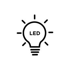 Led light bulb icon black and white vector outline sign