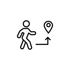 Obraz premium Man going to destination icon black and white vector outline sign