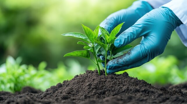 Environmental scientist analyzing soil samples in a field, representing the effort to address soil pollution and environmental health through scientific solutions