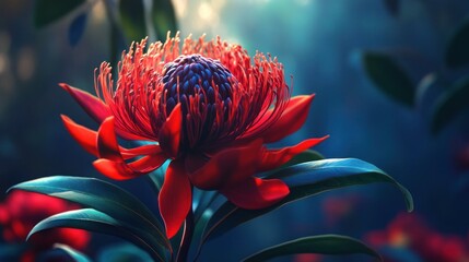 Red Flower with Green Leaves