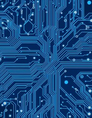 Futuristic blue circuit board texture with quantum computing and data processing concepts created with generative AI