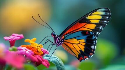 Fototapeta premium Colorful Butterfly on a Pink Flower