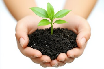 Hands Holding Young Green Plant with Soil - Concept of Growth and Care