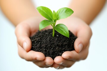 Hands Holding Young Green Plant with Soil - Concept of Growth and Care