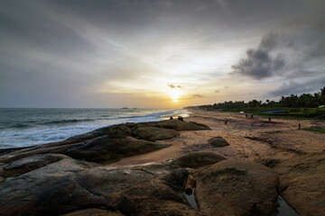 Beautiful sunset at sea side. Kanyakumari district- Tamilnadu, India.