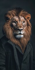 Fototapeta premium Trendy Lion Urban Fashion Portrait: Confident and Stylish in Leather Jacket