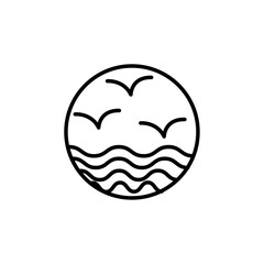 Sea with seagull icon black and white vector outline sign