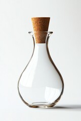 Glass bottle with golden oil, cork stopper, simple and elegant design isolated white background