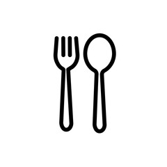spoon and fork icon black and white vector outline sign