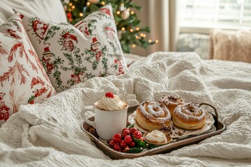 Christmas Morning Breakfast in Bed with Festive Foods