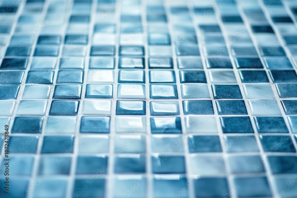 Poster dynamic textured mosaic of glass and porcelain tiles in shades of blue creating an artistic surface 
