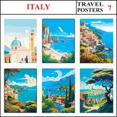 Italy Salerno Cala Luna Amalfi Travel Poster Wall Art Print Collection Set Part 7
