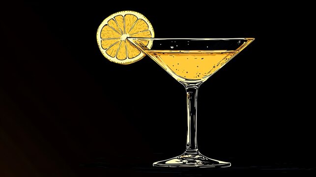 minimalist cocktail glass with a lemon slice on the rim