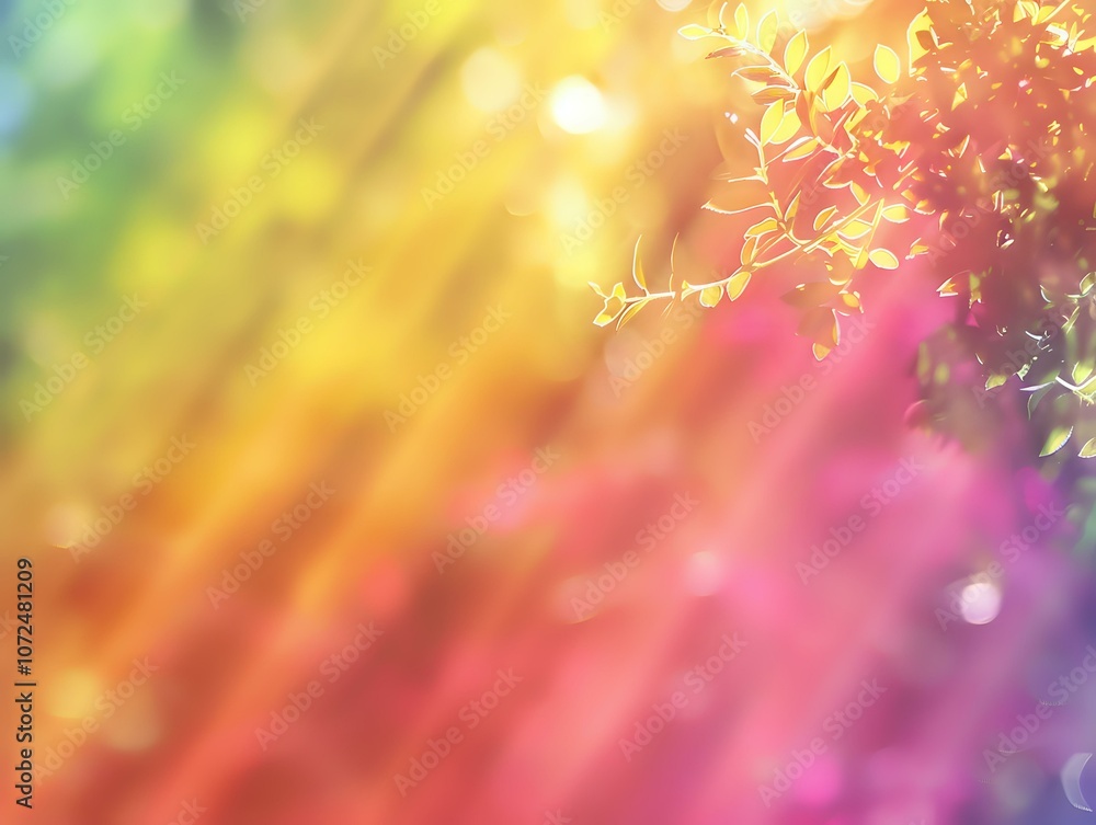 Aufkleber vibrant rainbow colored abstract background with soft bokeh lights and delicate blurred floral eleme