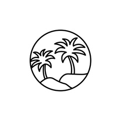 Tropical isle resort icon black and white vector outline sign