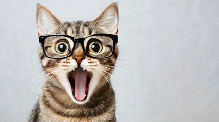 A surprised cat wearing glasses, showcasing a playful and humorous expression.