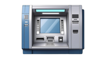 ATM machine with a modern design, isolated on white background, transparent background