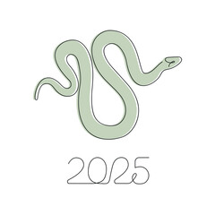 Year of snake in one continuous line in color. One line drawing, minimalism. Vector illustration.