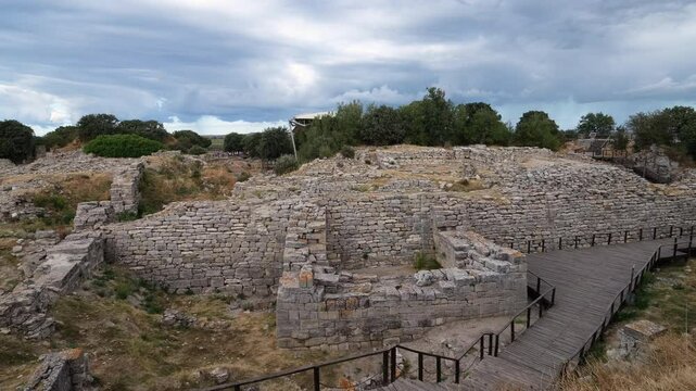 Ancient City of Troy. Canakkale, Turkey.  The city of Troy is a UNESCO World Heritage Site.  Travel to Turkey. 4k video 