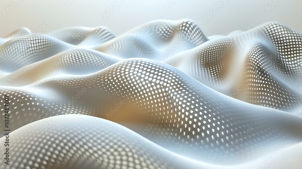Fototapete abstract rendering of undulating white surfaces with dotted patterns, creating a futuristic and mini