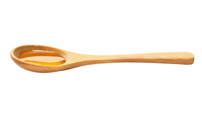 Honey on a wooden spoon isolated with vibrant yellow color, natural food offers a sweet organic liquid on transparent background, celebrated as a healthy and fresh ingredient in many culinary uses