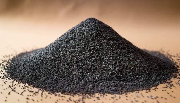 pile of scattered black poppy seeds on a beige background highlighting food ingredient 1 736