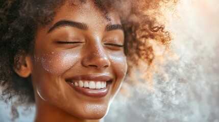 Close-Up of Woman with Cooling Mist on Skin