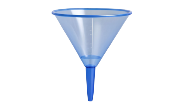 Blue plastic funnel, cut out