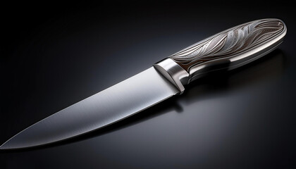 Stainless steel knife, isolated on a dark black