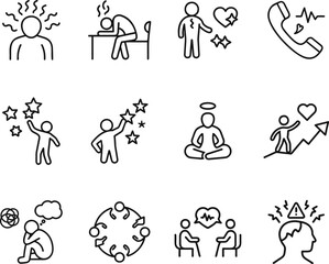 Mental Health Icons Stress, Anxiety, Depression, Support