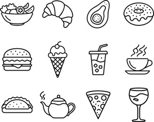 Food  Drink Outline Icons Set