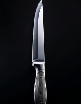 Stainless steel knife, isolated on a dark black