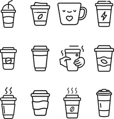 Coffee and Tea Cup Icons with Various Designs