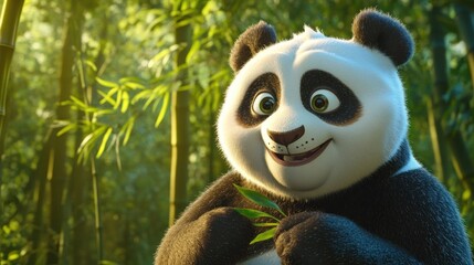 Obraz premium Smiling Panda in a Bamboo Forest