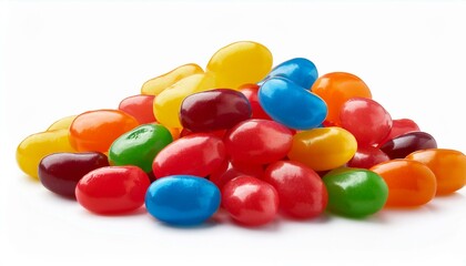 pile of multiple jelly bean candies on a white background