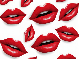 Fototapeta premium Red lipstick mark kiss isolated on transparent white background, png Lipstick kiss mark