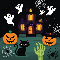 Fototapeta premium Happy Halloween typography T-shirt design for vector illustration apparel and clothing for man, woman and children