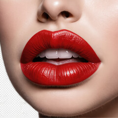 Fototapeta premium Red lipstick mark kiss isolated on transparent white background, png Lipstick kiss mark