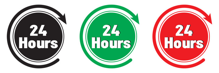 24 hours vector icon. 24 hours icon flat style on a white and black background. vector illustration.